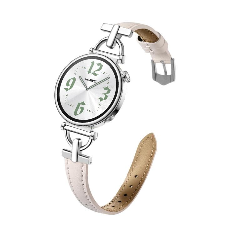 Flat-Head D-shaped Metal Genuine Leather Watch Band — Green