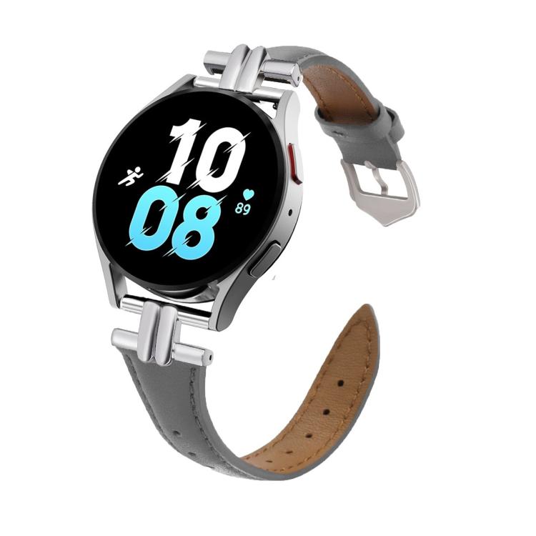 H-shaped Metal Buckle Leather Watch Band — Grey