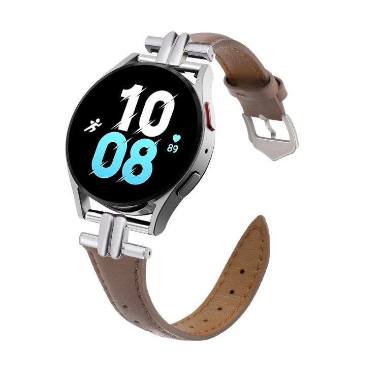 H-shaped Metal Buckle Leather Watch Band — Cocoa Color