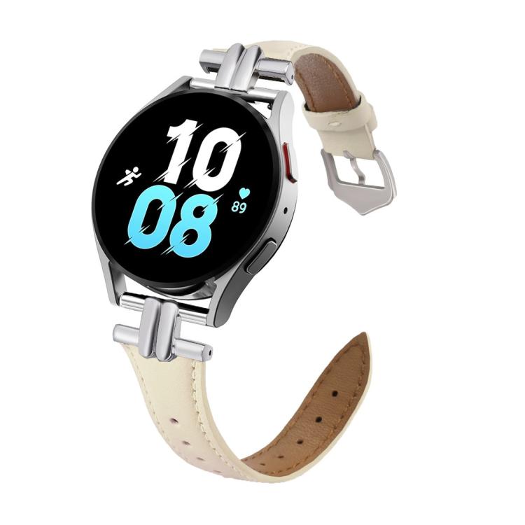 H-shaped Metal Buckle Leather Watch Band — Creamy White