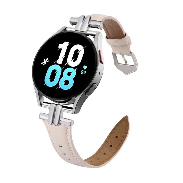 H-shaped Metal Buckle Leather Watch Band — Light Pink