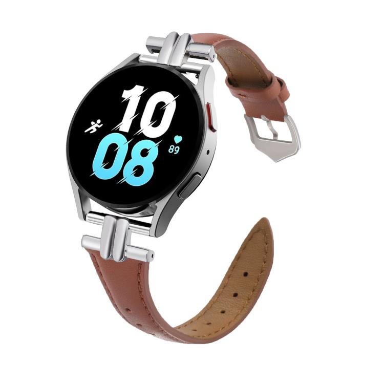 H-shaped Metal Buckle Leather Watch Band — Brown