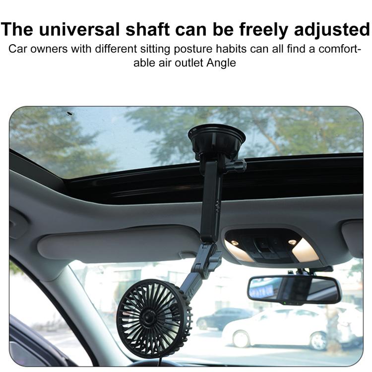 Multifunctional Car Suction Cup Fan 360 Degree Rotation Adjustable Single Head Fan — Long Rod