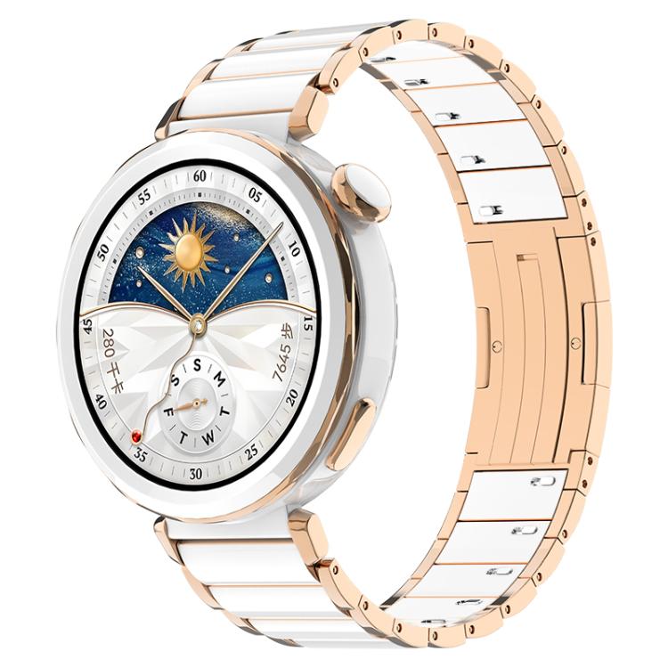 Ceramic Quick Release Folding Buckle Stainless Steel Watch Band — Rose Gold