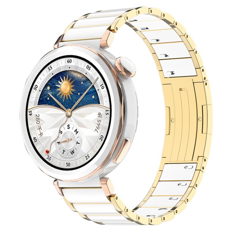 Ceramic Quick Release Folding Buckle Stainless Steel Watch Band — Gold