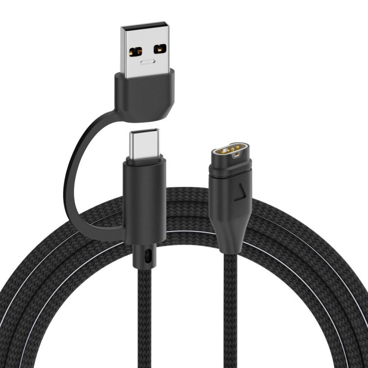 For Garmin 2 in 1 Type-C and USB-A Braid Watch Charging Cable, Length: 1m