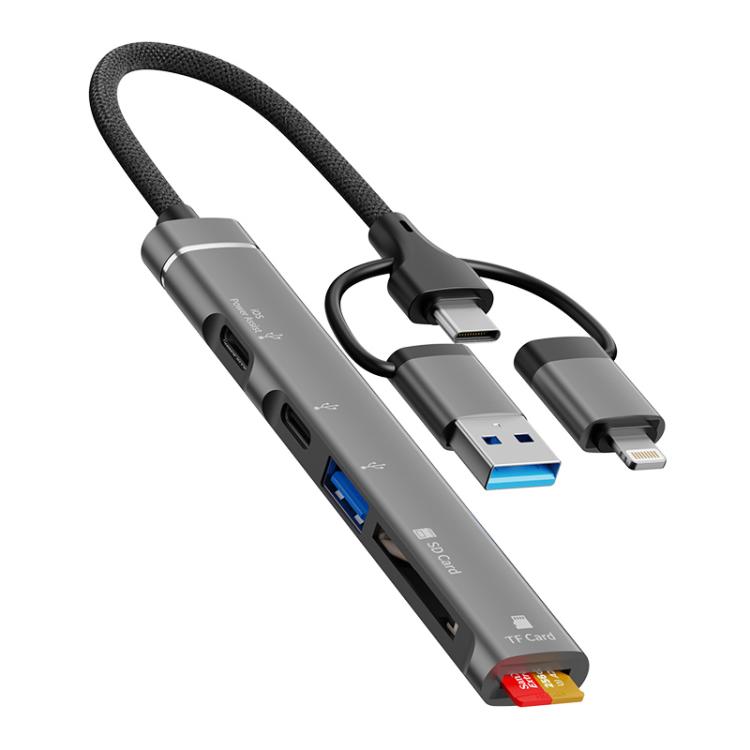 3 in 1 USB / Type-C / 8 Pin to TF / SD Card Reader, USB, Type-C HUB Adapter Docking Station — 3-in-1 to Card Reader
