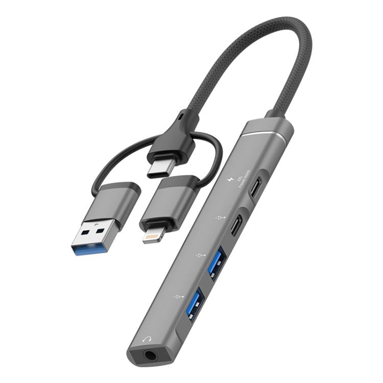 USB / Type-C / 8 Pin to 3.5mm, PD, 2 x USB, Type-C HUB Adapter 5 in 1 Docking Station — 5-in-1 3.5mm