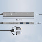 USB / Type-C / 8 Pin to 3.5mm, PD, 2 x USB, Type-C HUB Adapter 5 in 1 Docking Station — Grey