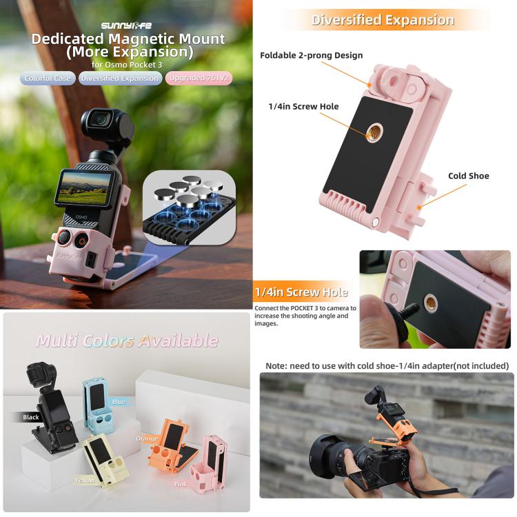 Sunnylife Magnetic Mount 1/4 Adapter Cold Shoe Tabletop Base Bracket Angles Adjustable Multi Expansion Mount