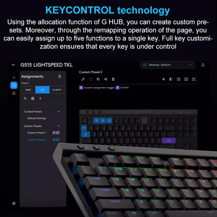 Logitech G515 LIGHTSPEED TKL Wireless Low-Profile Mechanical Gaming Keyboard, GX-L Mechanical Switches