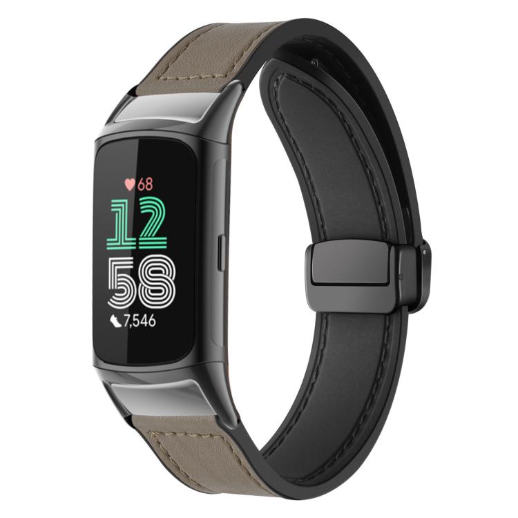 xDfind Crazy Horse Pattern Silicone Skin Magnetic Buckle Watch Band — For Fitbit Charge 5 / Charge 6