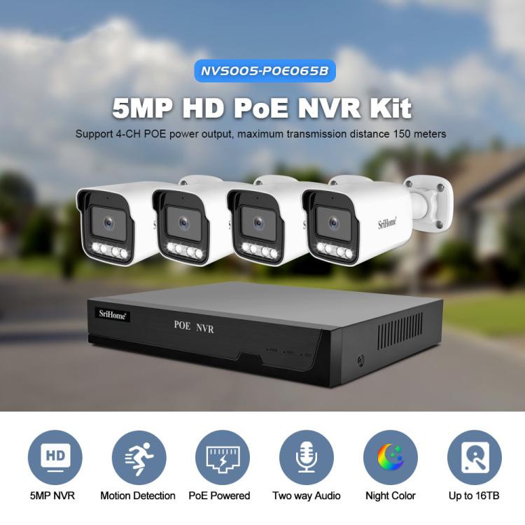 SriHome NVS005-POE065 5MP HD 4-CH POE Camera Network Video Recorder Kit — UK Plug