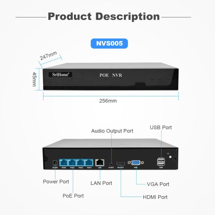 SriHome NVS005-POE065 5MP HD 4-CH POE Camera Network Video Recorder Kit — view 14