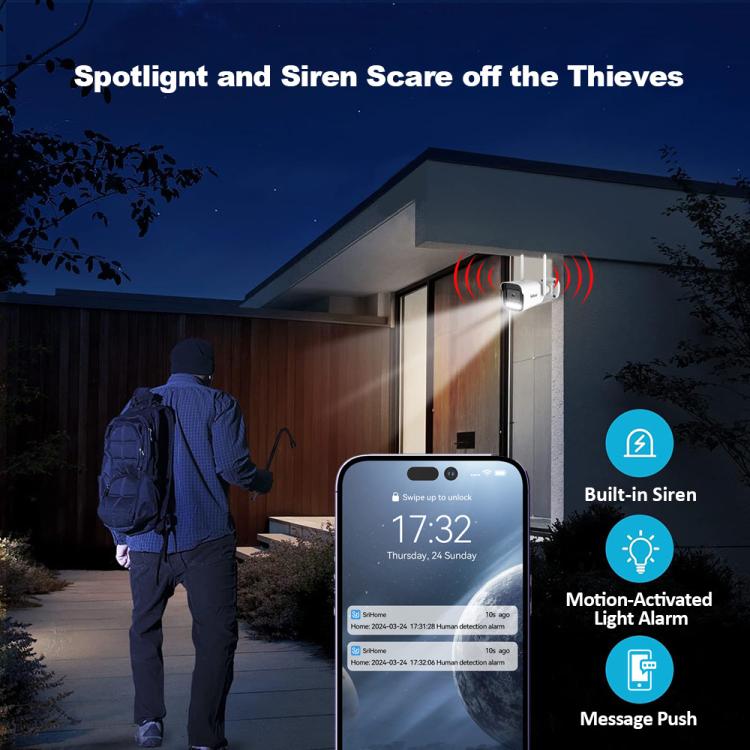SriHome NVS010-IPC065 5MP HD 4-CH WiFi Camera Kit with 10.1 inch Touch Screen Monitor