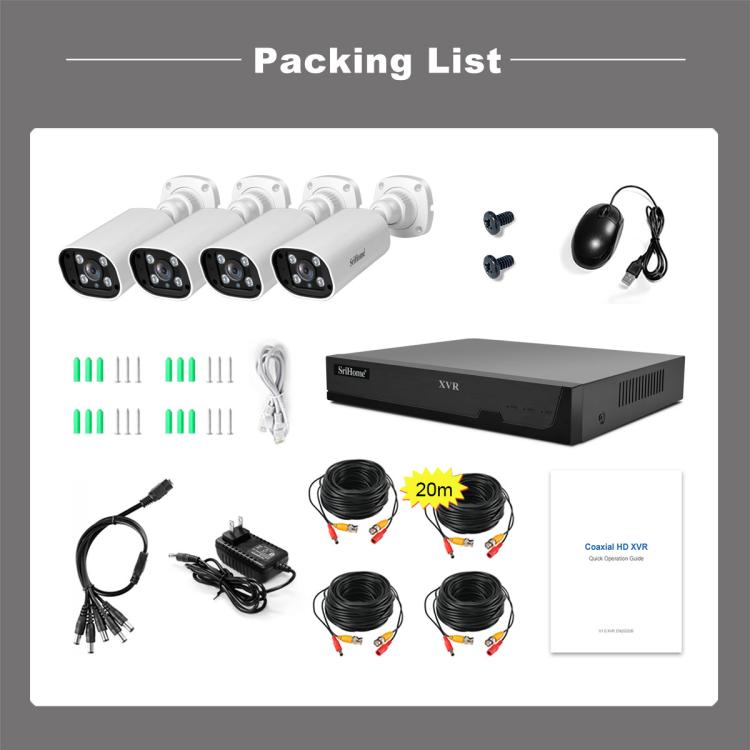 SriHome NVS008-AHD006 2MP HD 4-CH XVR NVR Camera Network Video Recorder Kit