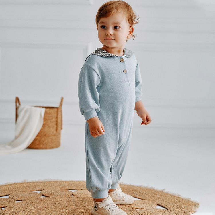 Benzdeer Crawling Clothes Toddler Long Sleeve Jumpsuit — Light Blue