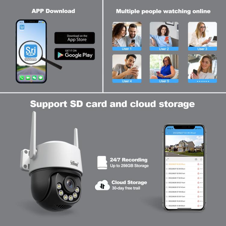 Srihome SH072 8MP 2.4 / 5G WiFi Outdoor AI Auto-Tracking Wireless WiFi Security Camera