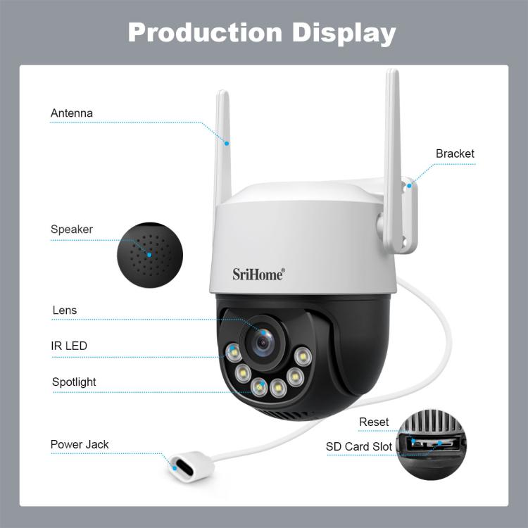 Srihome SH072 8MP 2.4 / 5G WiFi Outdoor AI Auto-Tracking Wireless WiFi Security Camera