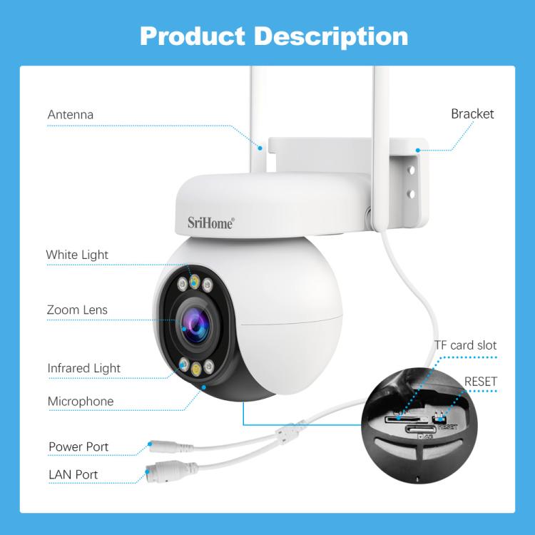Srihome SH051 4MP 5X Optical Zoom PTZ HD Camera