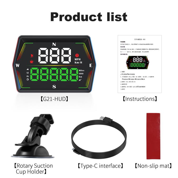 G21 Car HD Display GPS Speedometer Car OBD Meter Display Head-Up Display with Suction Cup Holder
