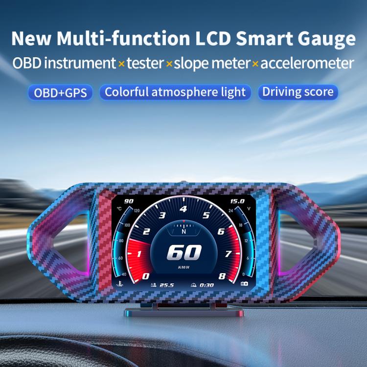 P26 Car HUD Head-Up Display Multi-function LCD OBD Smart Gauge Slope Meter Accelerometer