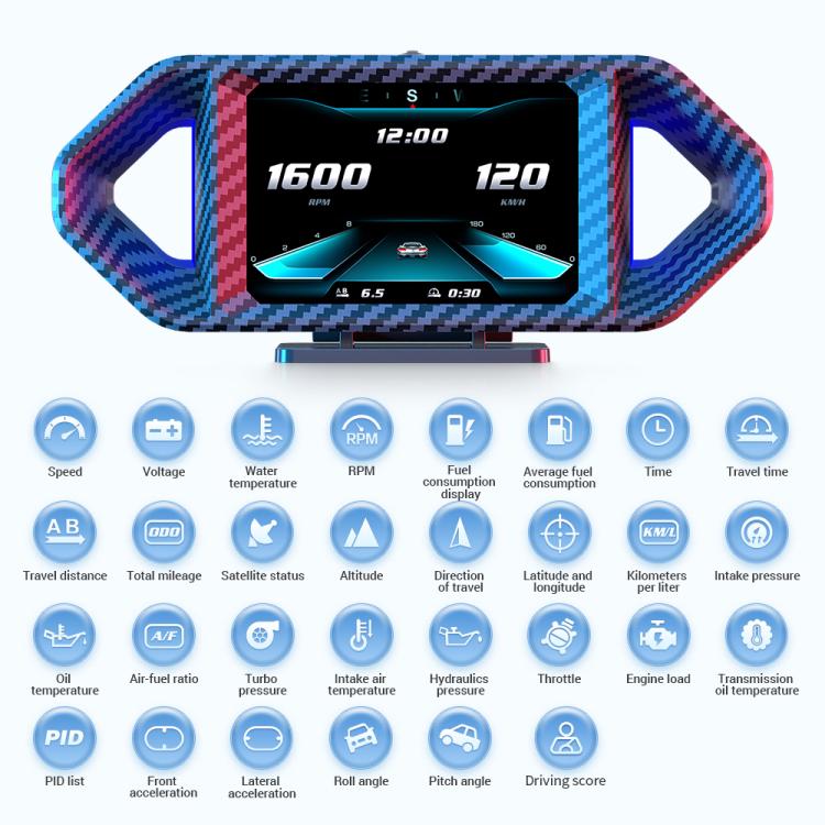 P26 Car HUD Head-Up Display Multi-function LCD OBD Smart Gauge Slope Meter Accelerometer