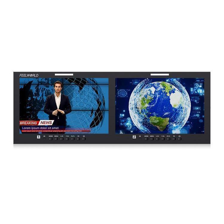 FEELWORLD D101 PLUS-H Dual 10.1 inch 4RU Rackmount Monitor 4K HDMI-compatible CVBS 1920x1200 IPS Screen — EU Plug