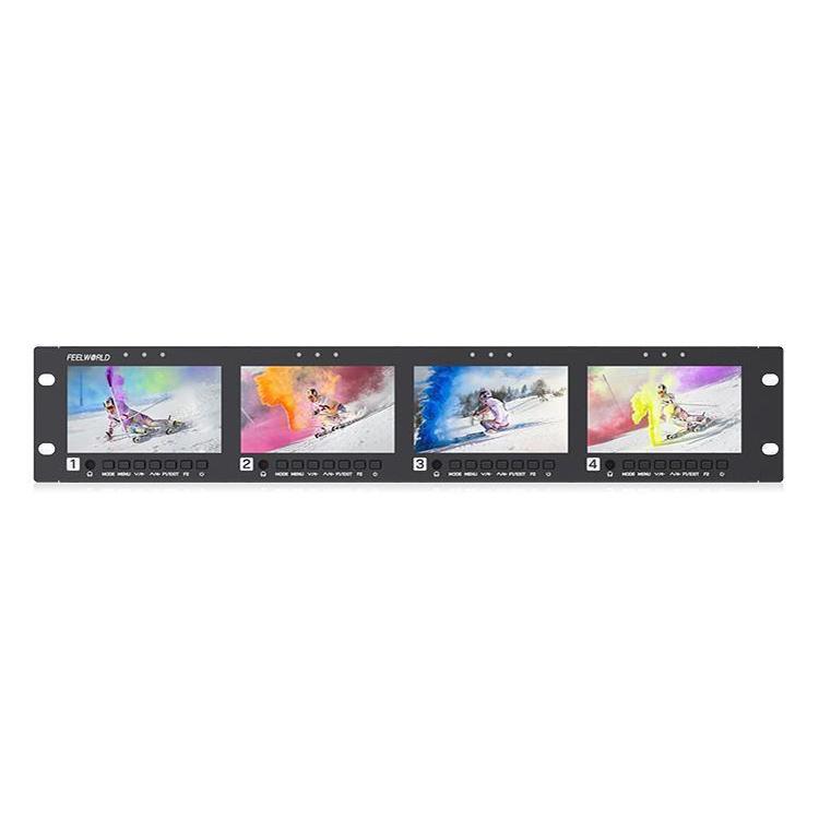 FEELWORLD Q41 Quad 4.5 inch 2RU Rackmount Monitor 3G-SDI 4K HDMI-compatible AV Input and Output — EU Plug