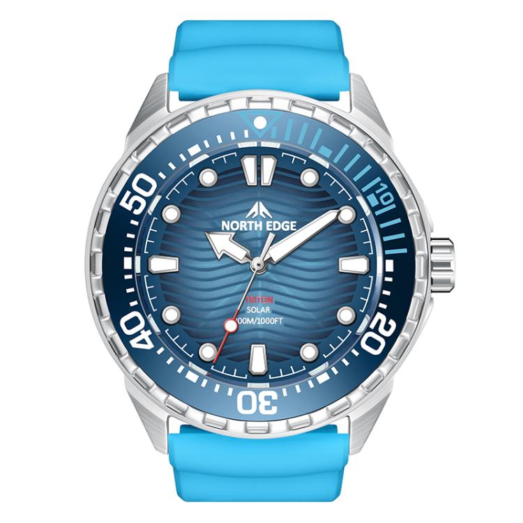 NORTH EDGE TRITON Outdoor Dive Men Solar Luminous Quartz Watch — Black Rubber Strap