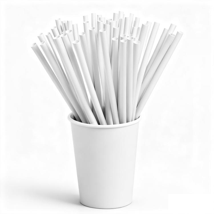 Disposable Drinking Straws — 6x230mm Oblique Mouth White