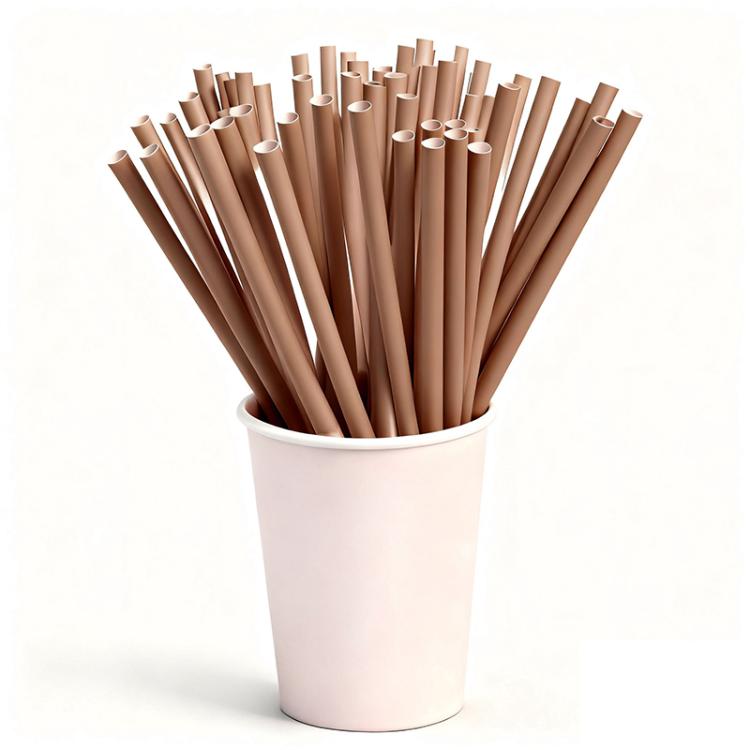 Disposable Drinking Straws — 12x200mm Oblique Mouth Beige