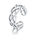 S925 Sterling Silver Woven Texture Hollow Women Open Ring
