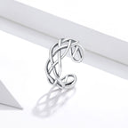 S925 Sterling Silver Woven Texture Hollow Women Open Ring