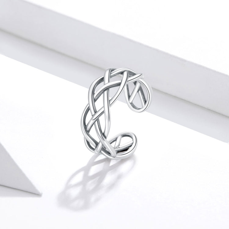 S925 Sterling Silver Woven Texture Hollow Women Open Ring