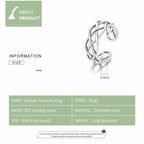 S925 Sterling Silver Woven Texture Hollow Women Open Ring
