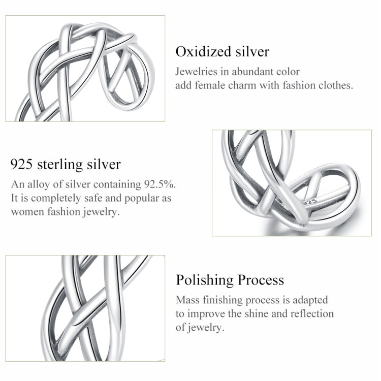 S925 Sterling Silver Woven Texture Hollow Women Open Ring