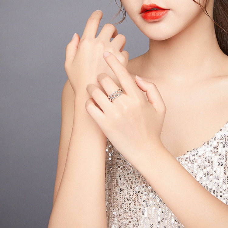 S925 Sterling Silver Woven Texture Hollow Women Open Ring