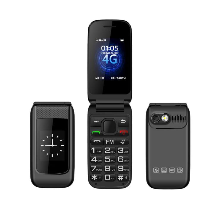 B326 Dual Screen Flip Elder Phone, 2.4 inch Inner, 1.8 inch Outer, 24 Keys, Network: 2G, Dual SIM