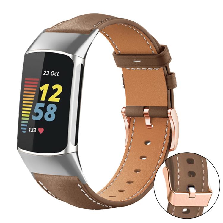xDfind Rose Gold Buckle Black Shark Fine Grain Vegan Leather Watch Band — For Fitbit Charge 4 / 3