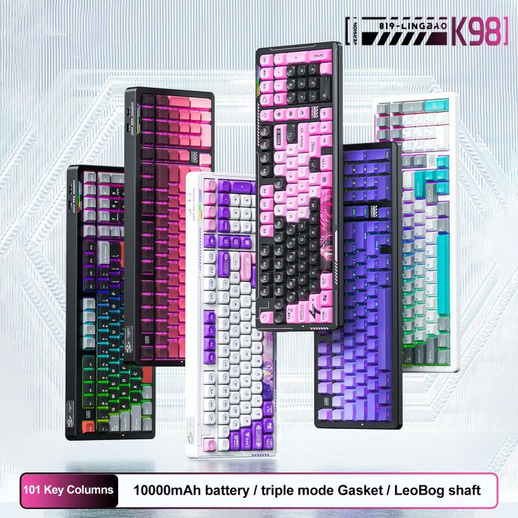 LINGBAO K98 101 Keys Triple-mode Wireless Game Keyboard — Blue-Grey Wood Axis V4-Russian