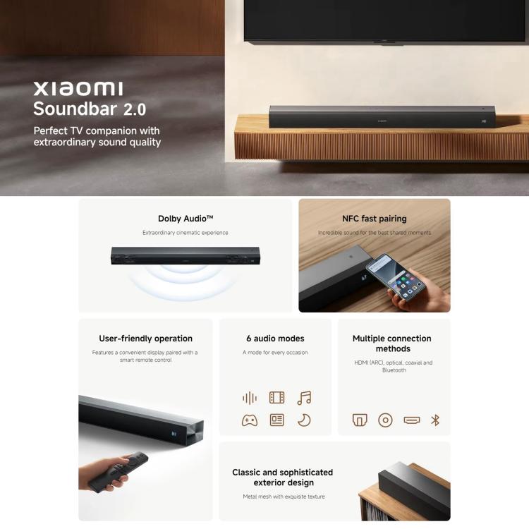 Original Xiaomi Soundbar 2.0 for TV and PC Support NFC Connection — US Plug