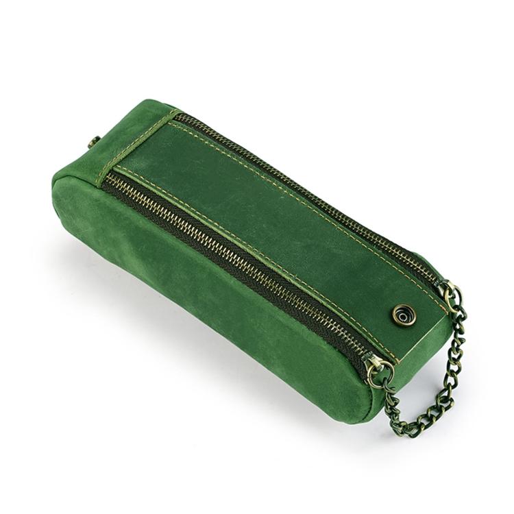 Vintage Genuine Leather Portable Double Zippers Pen Pouch Pencil Case — Red