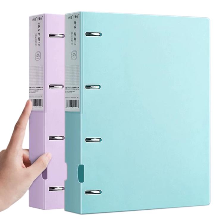 A4 Thickened Four-hole Document Storage Binder Folder — Blue+Pink with 100 Pages Inner Pocket