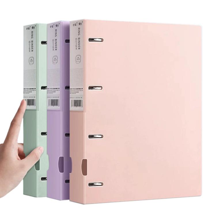 A4 Thickened Four-hole Document Storage Binder Folder — Blue+Pink+Purple with Hole Puncher