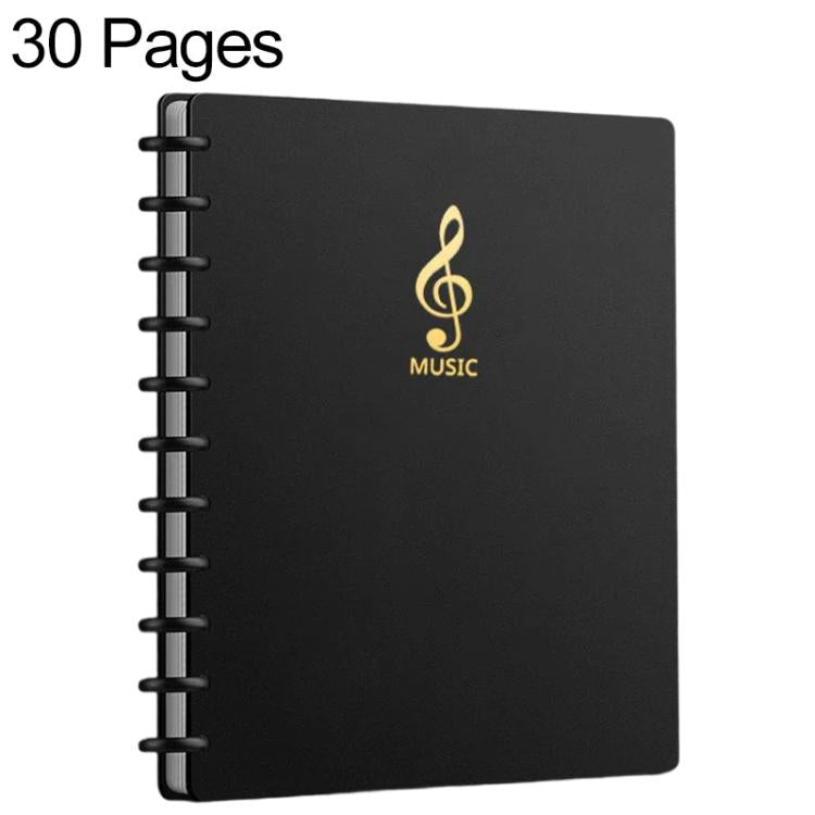 A4 Size Mushroom-shaped Button Music Sheet Binder Folder with Index Tabs — Simple Black 30 Pages+Pen+Notebook