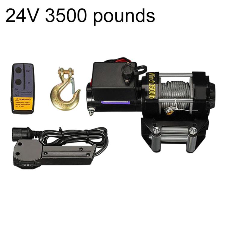 Manual Operation Wireless Remote Control Dual Use Car Electric Winch — 24V 3000 Lbs