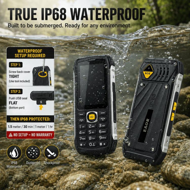 HP336 4G IP68 Rugged Phone, 3.5 inch, 4500mAh Battery, Network: 4G, BT, FM, SOS, Torch