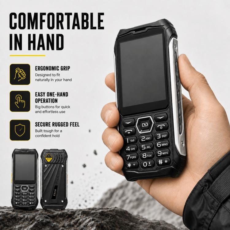 HP336 4G IP68 Rugged Phone, 3.5 inch, 4500mAh Battery, Network: 4G, BT, FM, SOS, Torch