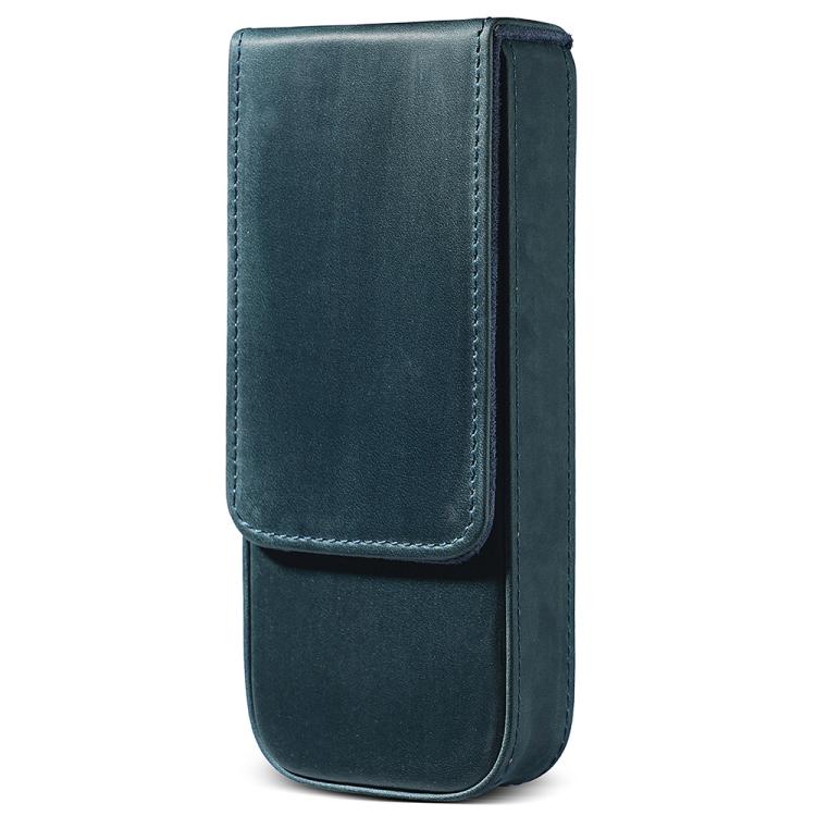 Crazy Horse Leather Magnetic Drawer Style Three Pieces Pencil Case — Black